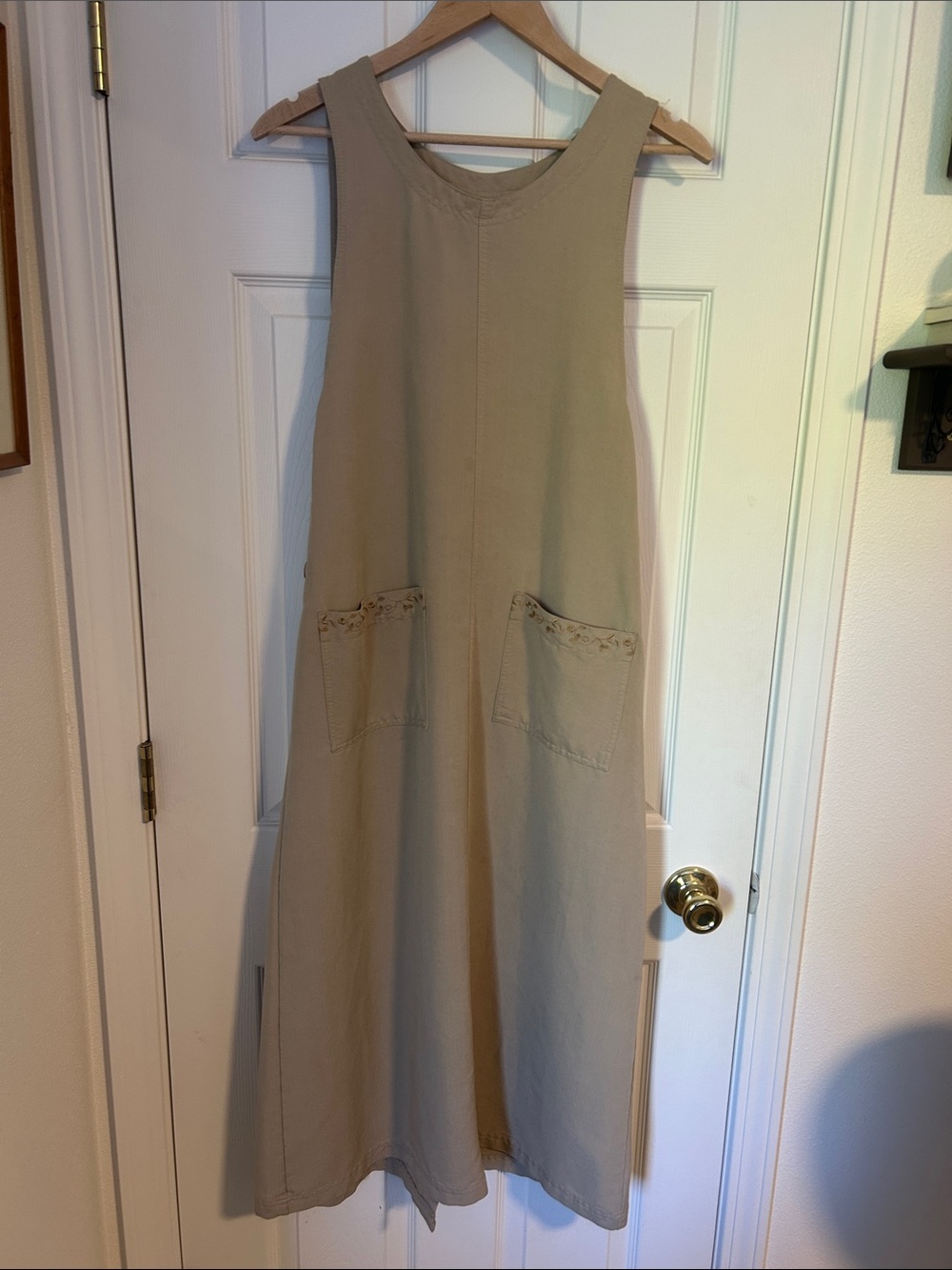 White Stag Sleeveless Beige Cotton A-Line Dress with Front Pockets